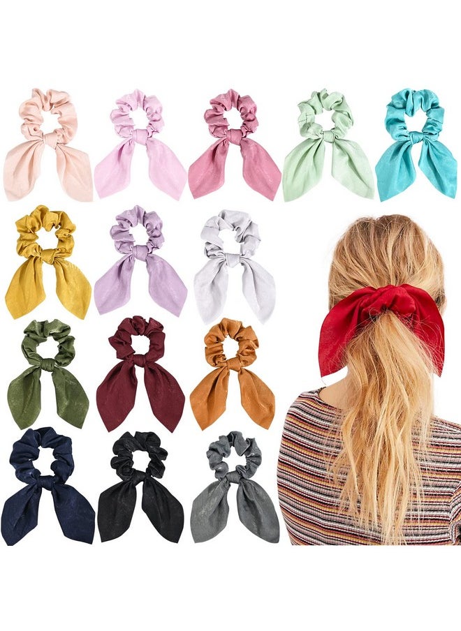 Aileam - 14 PCS Bow Hair Scrunchies Bunny Ears Silk Scrunchies Hair Ties Bobbles Elastic Hair Ties Ropes Ponytail Holder Hair Accessories for Women - Image 1