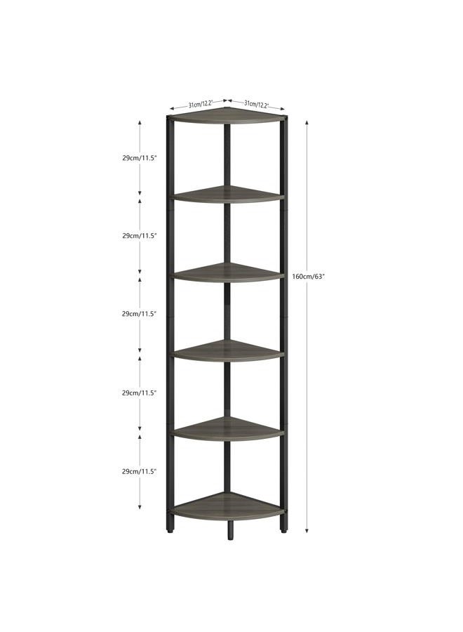 IRCPEN 6 Tier Corner Shelf 63.1" Tall Corner Shelves Stand Ladder Shelf Grey Woodgrain Industrial Standing Bookshelf Organizer Display Rack Bookcase Plant Stand for Living Room Bedroom CS-001GW - Image 3