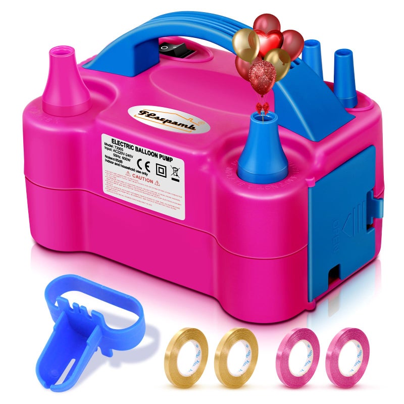 FLSEPAMB Balloon Pump Electric Balloon PumpPortable Dual Nozzles Electric Balloon Air Pump 110V 600W Electric Balloon Inflator with Tying Tool Colored Ribbons for Party Decoration - Image 2
