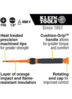 Klein Tools 32581Ins Precision Screwdriver 2 Inch 1 Insulated Screwdriver With No. 0 Phillips And 1 8 Inch Slotted Bits  - Image 3