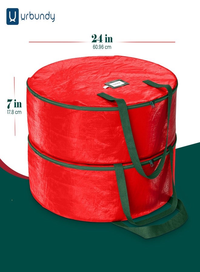 URBUNDY Heavy Duty Wreath Storage Bag 30 Inch, 2-Pack - Christmas Wreath Storage Container Red - Waterproof Plastic Material Wreath Holder Storage - Holds 30 Inch Wreaths For Year Round Christmas Storage - Image 2