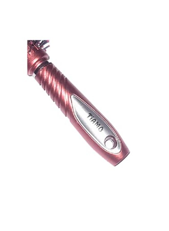 Tiamo Round Plastic Hairbrush set brown and pink for grooming - Image 4