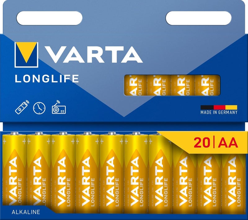 VARTA Longlife AA Batteries | Long-Lasting Power for Remote Controls, Wall Clocks, Radios, Digital Scales | Made in Germany | 10 Years Storage | Premium Quality Alkaline Batteries | Pack of 20 - Image 1
