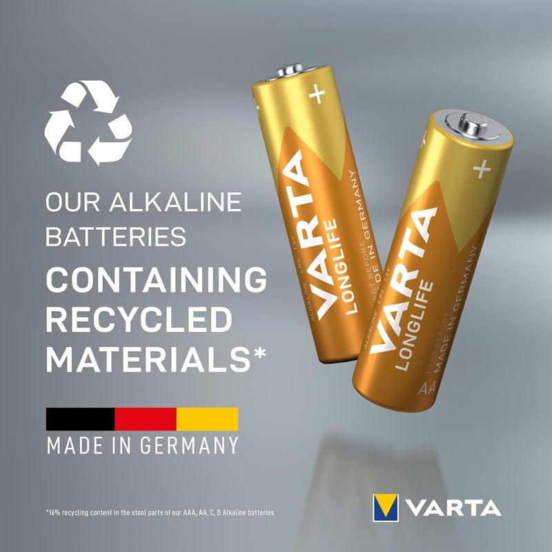 VARTA Longlife AA Batteries | Long-Lasting Power for Remote Controls, Wall Clocks, Radios, Digital Scales | Made in Germany | 10 Years Storage | Premium Quality Alkaline Batteries | Pack of 20 - Image 4
