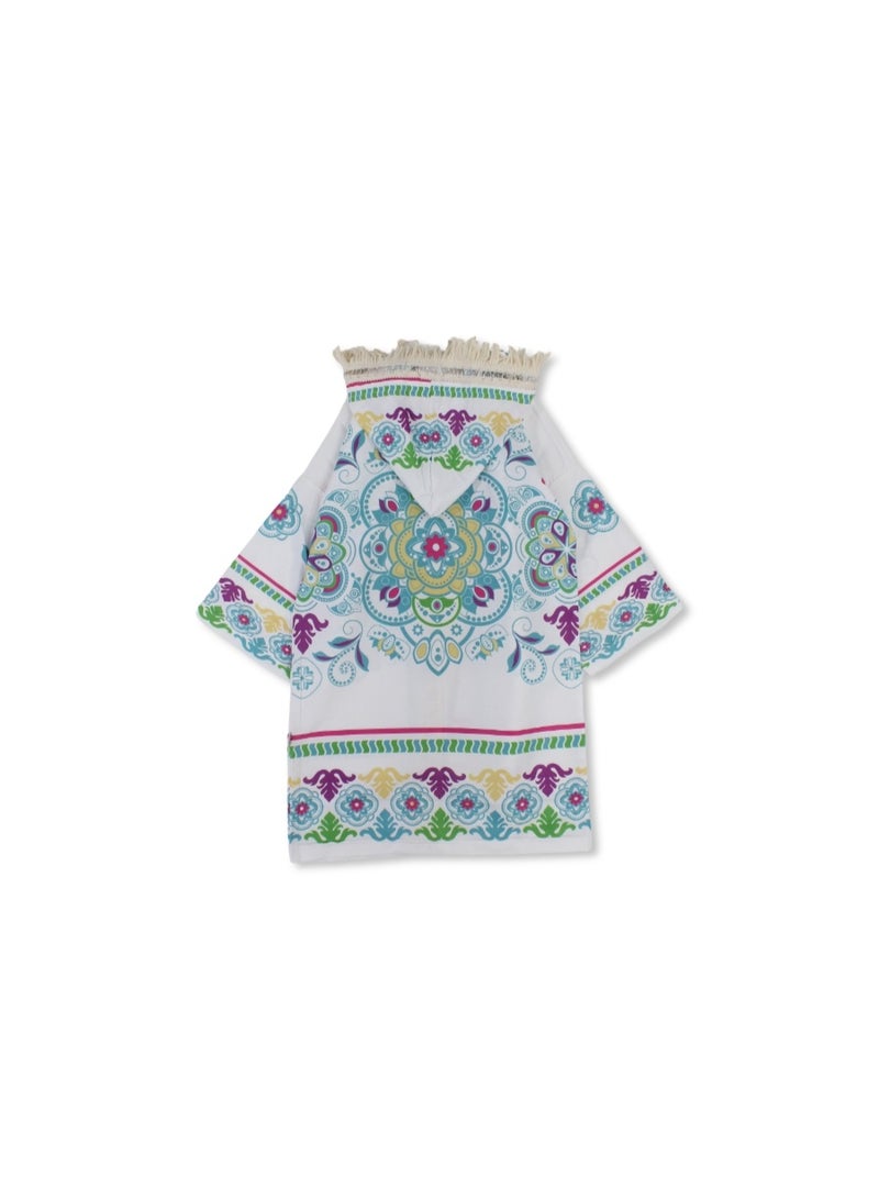 Ramadan Girls Hooded Kaftan – White with Islamic Shapes Print - Image 2