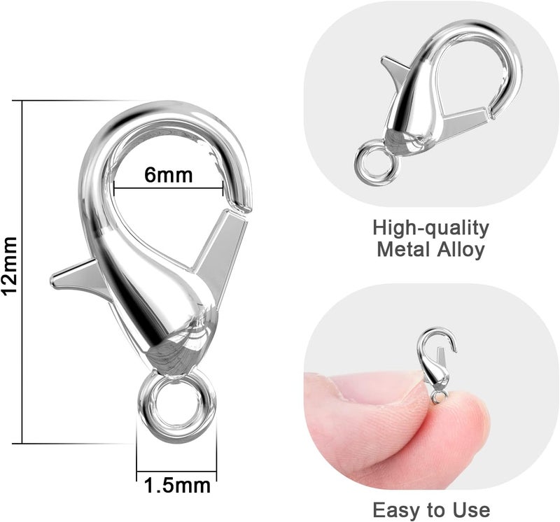 Weico 100PCS Lobster Clasps, Metal Alloy Small Lobster Claw Clasps, Lobster Clip for Handmade Necklace, Bracelet Jewelry Making Accessories Fastener Hook(12mmx6mm, Nickel) - Image 2
