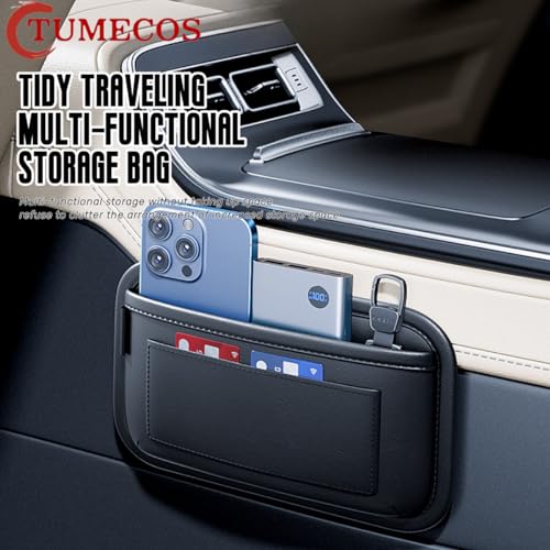 Tumecos Car Storage Bag Leather Small Debris Organizer Hanging Cell Phone Mobile Paste Type Bag for Stowing Tidy Universal AccessoriesBlackA1pcs - Image 3