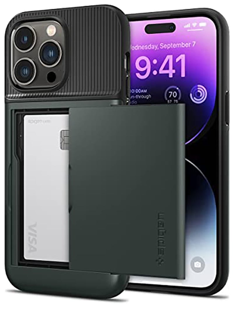Spigen Slim Armor CS iPhone 14 Pro Case Cover with Card Holder Slot - Abyss Green