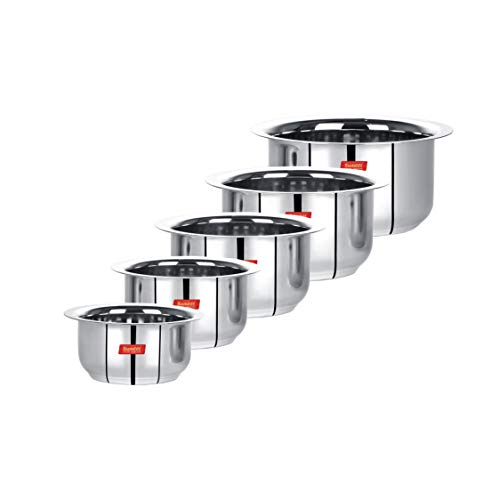 Sumeet Stainless Steel Friendly Tope/patila/cookware, 370ML, 550ML, 800ML, 1100ML,1400ML, 5 Piece (Steel) - Image 1