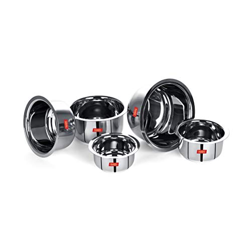 Sumeet Stainless Steel Friendly Tope/patila/cookware, 370ML, 550ML, 800ML, 1100ML,1400ML, 5 Piece (Steel) - Image 5