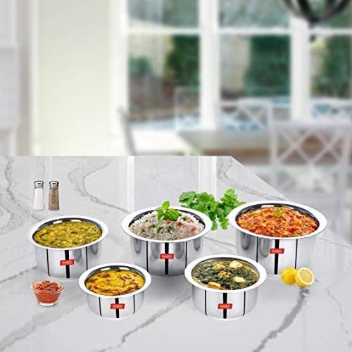 Sumeet Stainless Steel Friendly Tope/patila/cookware, 370ML, 550ML, 800ML, 1100ML,1400ML, 5 Piece (Steel) - Image 2