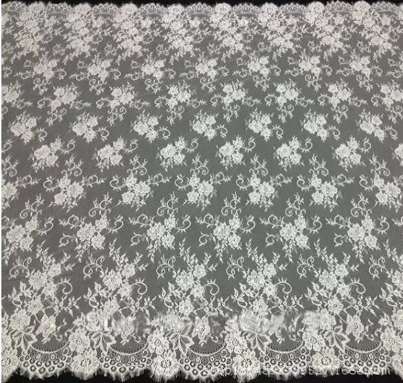 Zthread 3 Yards French Eyelash Lace Fabric Floral Embroidered Lace Fabric for Clothes Wedding Dress Sewing Home Decoration (59" W x 3 Yards, White) - Image 3