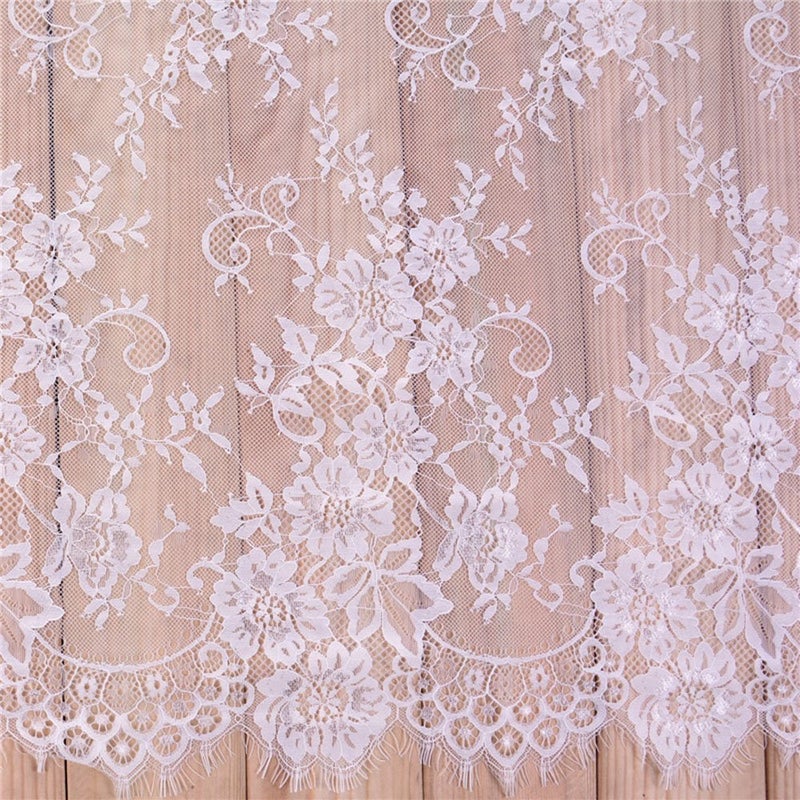 Zthread 3 Yards French Eyelash Lace Fabric Floral Embroidered Lace Fabric for Clothes Wedding Dress Sewing Home Decoration (59" W x 3 Yards, White) - Image 1