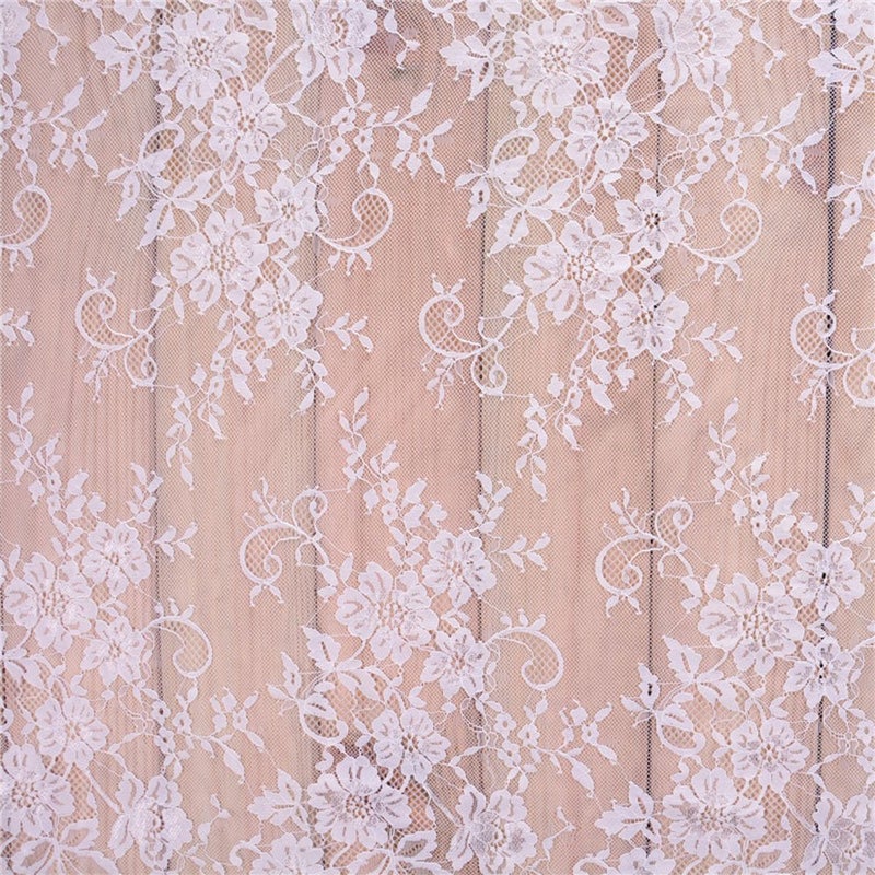 Zthread 3 Yards French Eyelash Lace Fabric Floral Embroidered Lace Fabric for Clothes Wedding Dress Sewing Home Decoration (59" W x 3 Yards, White) - Image 2