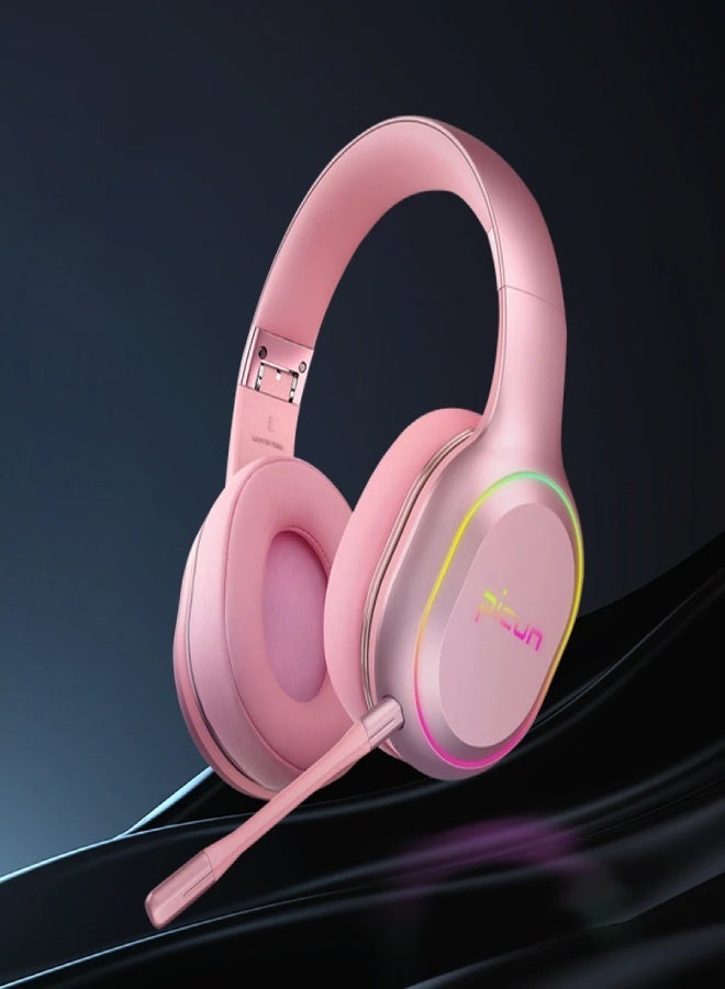 بيكن سماعة رأس بيكون P80X لاسلكية للألعاب مزودة بميكروفون - بلوتوث، مشغلات ديناميكية مزدوجة، إضاءة RGB، اهتزاز جهير، بطارية تدوم حتى 30 ساعة، صوت ستيريو عالي الدقة لأجهزة PS5/PS4/PC/Switch/الهاتف المحمول - وردي - Image 1