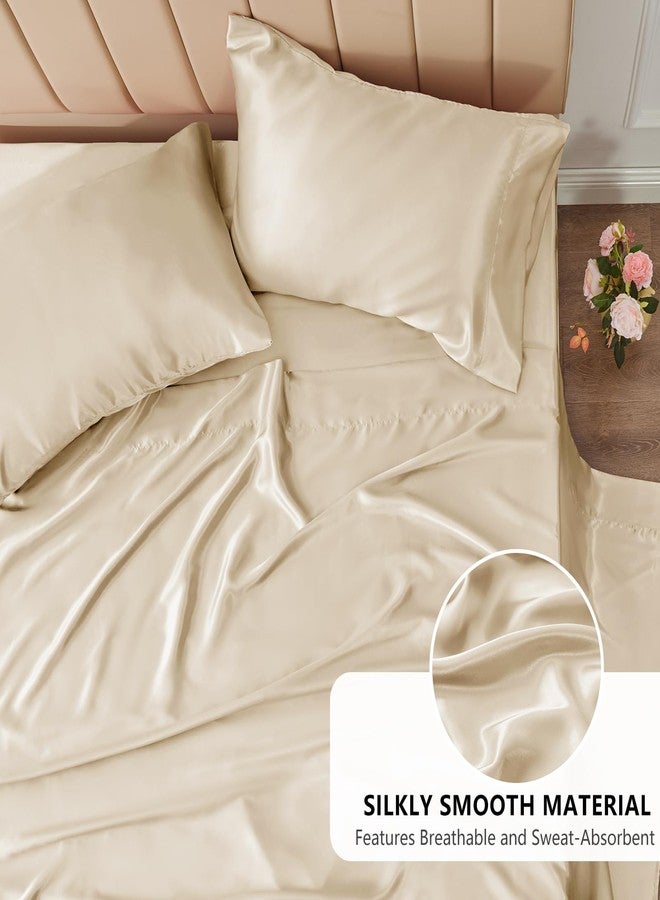 CozyLux Satin Sheets Queen Size - 4 Piece Champagne Bed Sheet Set with Silky Microfiber, 1 Deep Pocket Fitted Sheet, 1 Flat Sheet, and 2 Pillowcases - Smooth and Soft - Image 3