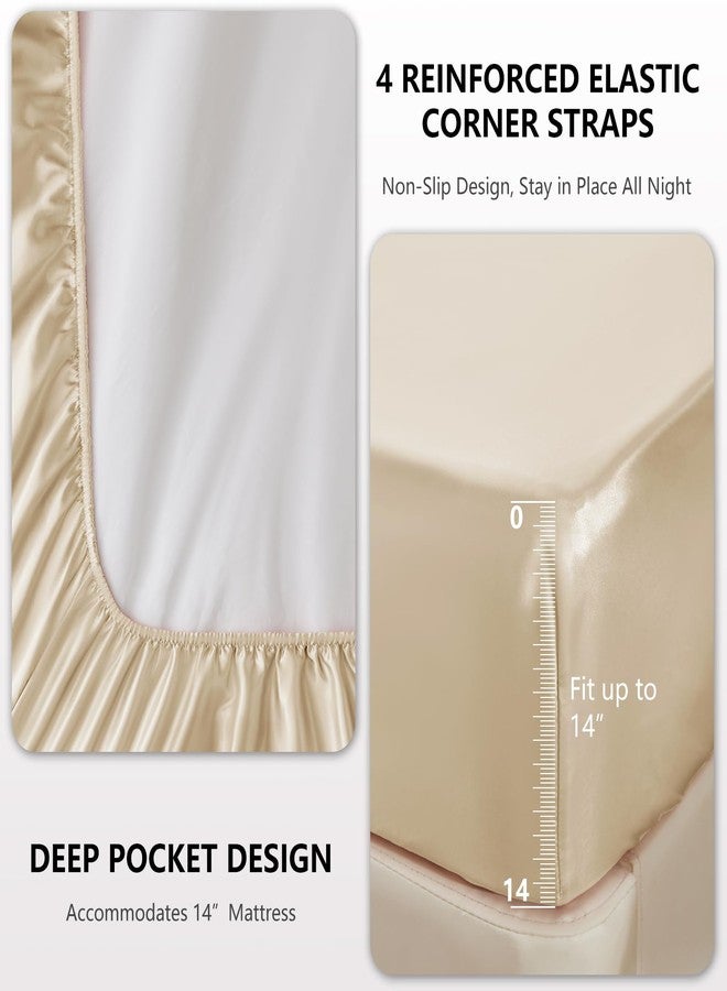 CozyLux Satin Sheets Queen Size - 4 Piece Champagne Bed Sheet Set with Silky Microfiber, 1 Deep Pocket Fitted Sheet, 1 Flat Sheet, and 2 Pillowcases - Smooth and Soft - Image 4
