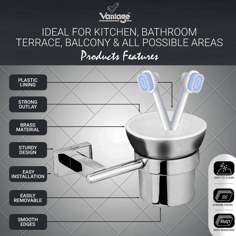 Vantage VQB-20002 100% Brass Tumbler Wall Mount Holder With Corrosion Resistant Design For Bathroom, Kitchen & Other Settings - Image 4