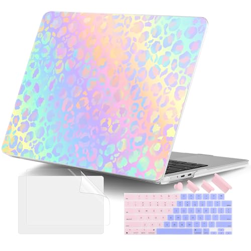 DONGKE Compatible with M4 MacBook Air 15 inch Case 2025-2023 A3241 A3114 A2941 M3 M2 Retina Display Touch ID, Plastic Hard Case & Keyboard Skin for MacBook Air 15" - Colorful Leopard