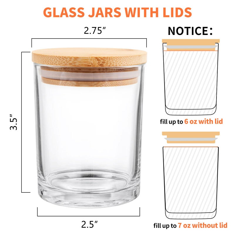 SUPMIND 15 Pack Glass Candle Jars, 7oz Clear Candle Containers with Bamboo Lids and Labels, Empty Candle Jars for Making Candles - Dishwasher Safe, 7 fl.oz - Image 2