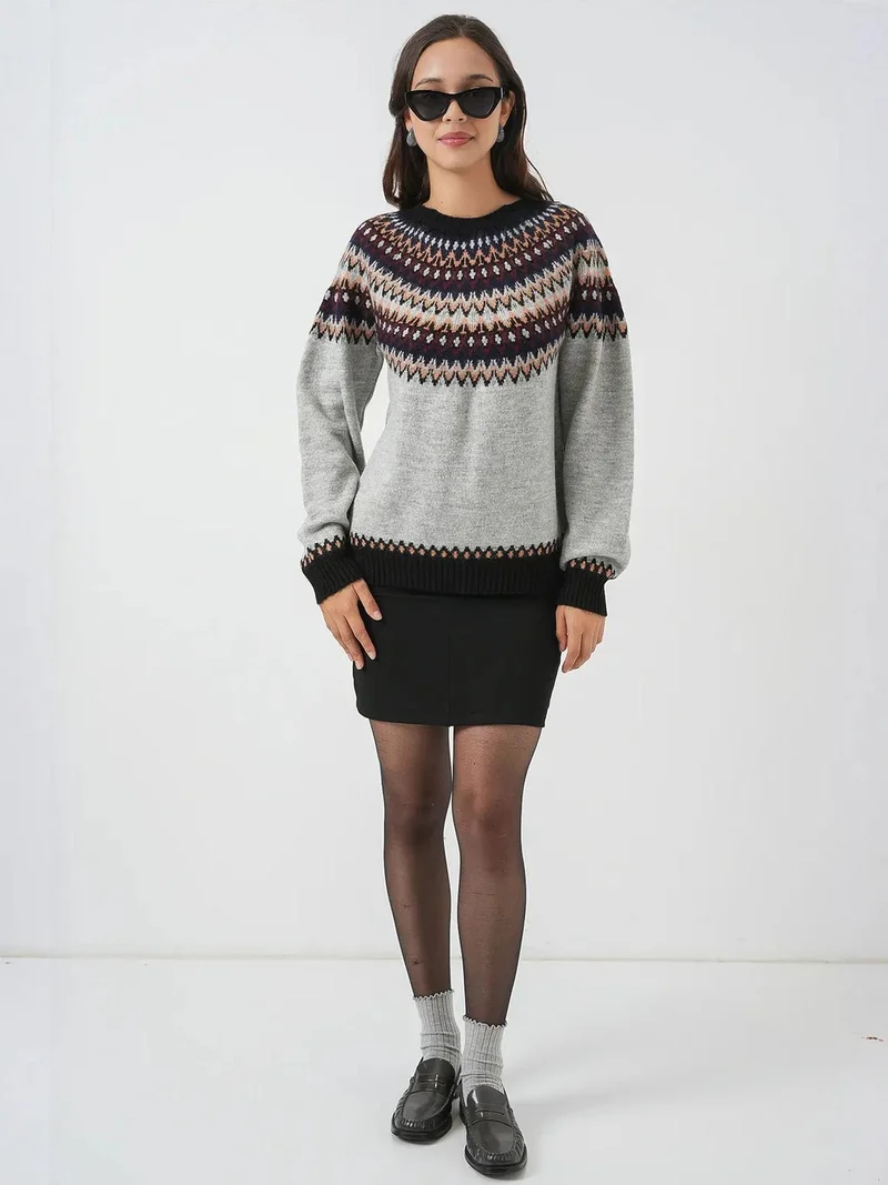 بيغ دارت BDART Patterned Long Sleeve Crew Neck Sweater