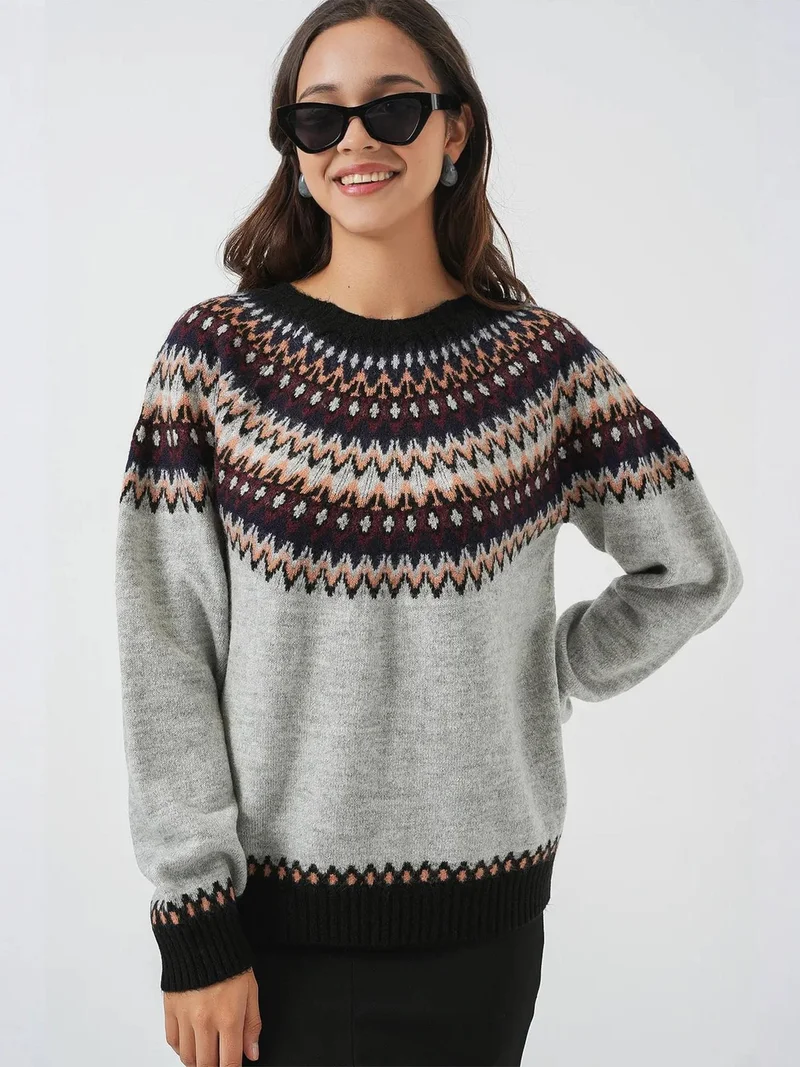 بيغ دارت BDART Patterned Long Sleeve Crew Neck Sweater