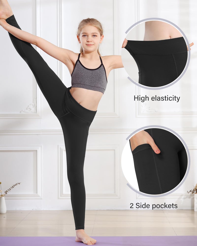 Stelle Girls Athletic Active Dance Tight Legging Pants with Pockets for Running Yoga Workout (Black (2 Side Pocket), 12-13 Years) - Image 3