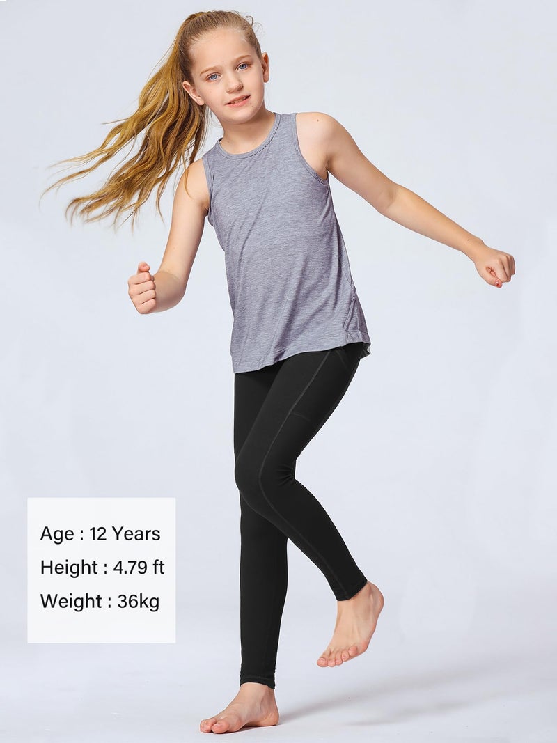 Stelle Girls Athletic Active Dance Tight Legging Pants with Pockets for Running Yoga Workout (Black (2 Side Pocket), 12-13 Years) - Image 4