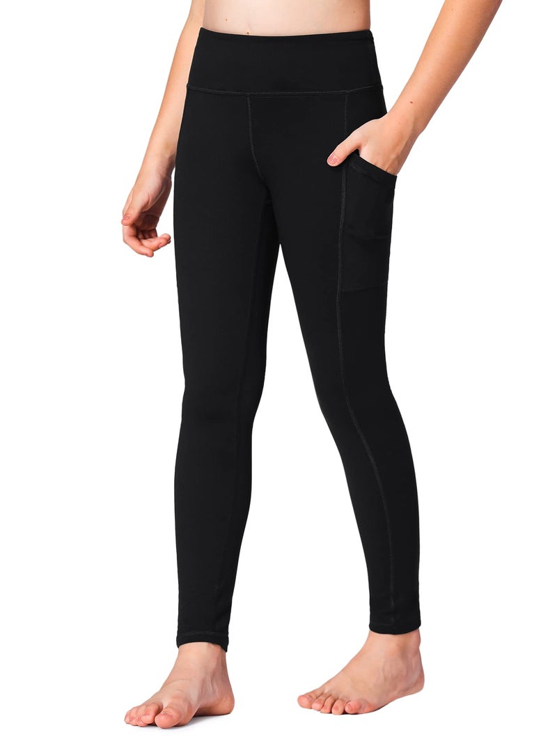 Stelle Girls Athletic Active Dance Tight Legging Pants with Pockets for Running Yoga Workout (Black (2 Side Pocket), 12-13 Years) - Image 1