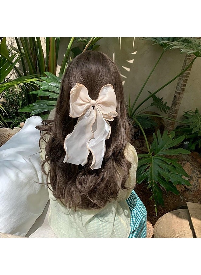 HY 3-Piece Gauze Cute and Beautiful Bow Hair Accessories for Women Girls (Blue + Pink + Apricot)  - Image 2