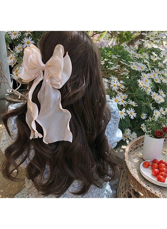 HY 3-Piece Gauze Cute and Beautiful Bow Hair Accessories for Women Girls (Blue + Pink + Apricot)  - Image 3