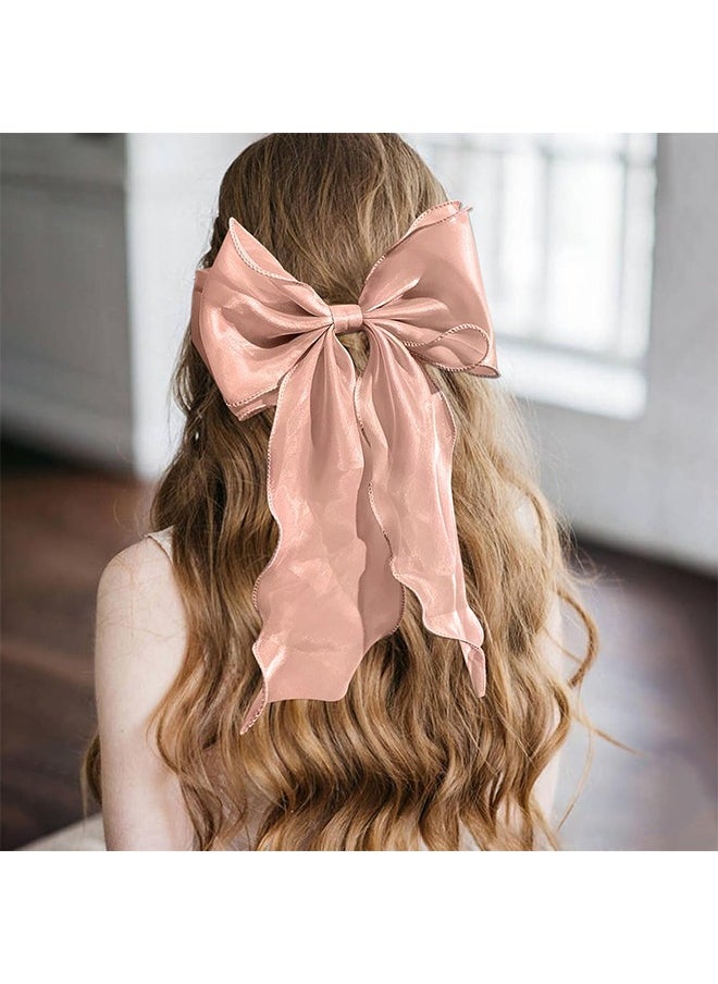 HY 3-Piece Gauze Cute and Beautiful Bow Hair Accessories for Women Girls (Blue + Pink + Apricot)  - Image 5