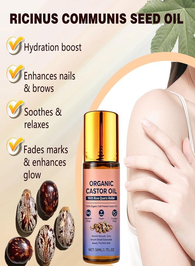 BSpecter 2 PCS Organic Castor Oil Roll On with Rose Quartz Roller, 100% Cold Pressed Moisturizing Oil for Brows, Lashes, Face & Dry Skin, Travel Friendly Leakproof Roller Bottle - Image 3