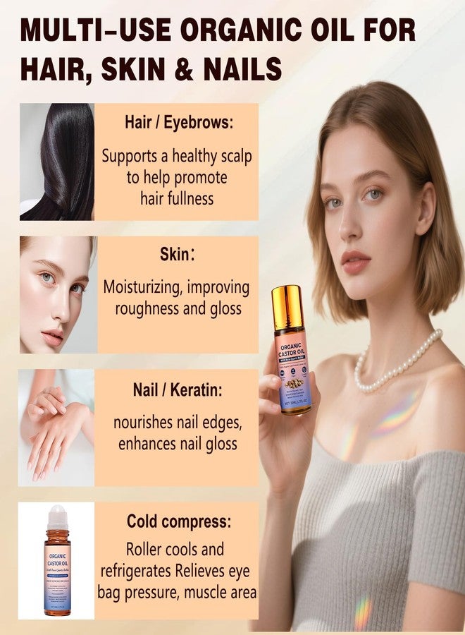 BSpecter 2 PCS Organic Castor Oil Roll On with Rose Quartz Roller, 100% Cold Pressed Moisturizing Oil for Brows, Lashes, Face & Dry Skin, Travel Friendly Leakproof Roller Bottle - Image 2
