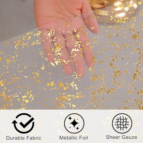 Snowkingdom 2 Pcs Gold Table Runner Roll, Sheer Gauze Chiffon Tulle Fabric Sequin Glitter Metallic Foil, Gold Golden Table Decorations for Home Wedding Birthday Party Anniversary Christmas - Image 4