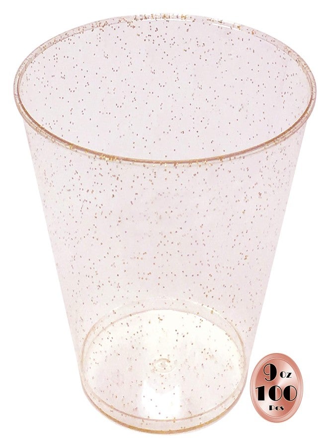 JL Prime 100 Rose Gold Glitter Plastic Cups - 9 Oz Reusable and Recyclable - Elegant Rose Gold Glitter Tumblers for Weddings, Anniversaries, Showers, Parties - Small Drinking Cups - Image 1