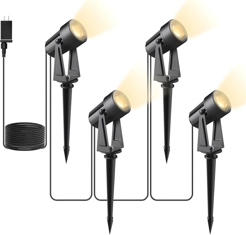 Svater 4 Pack Landscape Lighting Low Voltage,Outdoor Spotlights with Transformer, Plug in LED Spot Lights for Yard, Backyard,House 12V 3000K Warm White, IP65 Waterproof - Image 1