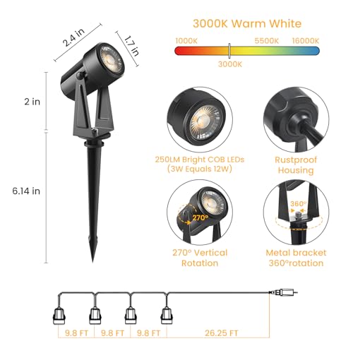 Svater 4 Pack Landscape Lighting Low Voltage,Outdoor Spotlights with Transformer, Plug in LED Spot Lights for Yard, Backyard,House 12V 3000K Warm White, IP65 Waterproof - Image 2