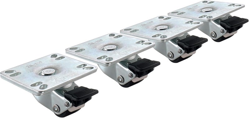 Krowne 28109S 1 Wheel Ulta Low Plate Caster with 2 Raise Height for Commercial Kitchen Warehouse Convenience Store  200 lb Capacity per Caster  35 x 35 Plate SilverBlack Metal Set of 4