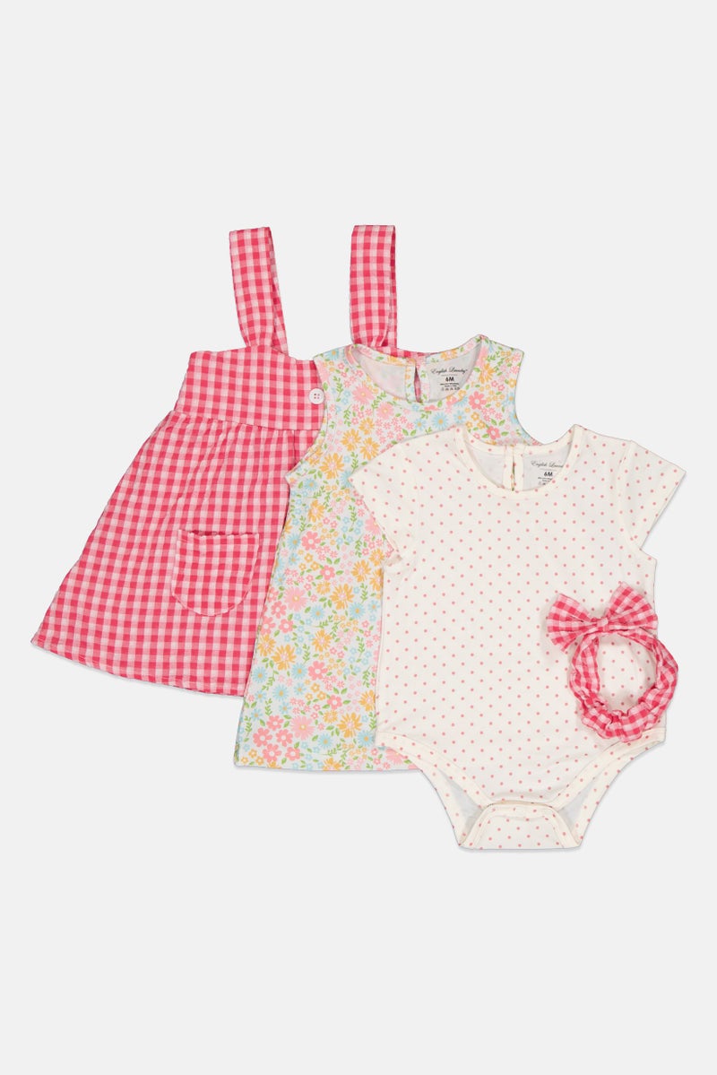 English Laundry Toddlers Girl 4 Pieces Dress ,Romper and Headband Set, Multicolor - Image 1