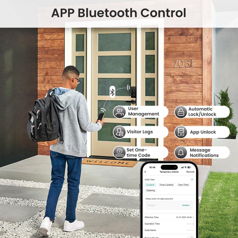 Biquole Smart Lock with Handles, Fingerprint Door Lock App Control, Keyless Entry Door Lock Set, Electronic Keypad Deadbolt, Auto & One Touch Lock, Easy Installation, IP54, Digital Smart Code - Image 4