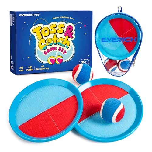 EVERICH TOY Upgraded Toss and Catch Ball Game Set Kids Toy Stocking Stuffers for Boys Girls Ages 312 Includes 2 Paddles 2 Sticky Balls WaterResistant Indoor Outdoor Toy for Beach Pool Yard - Image 1