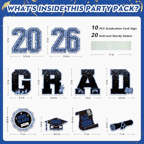 KLYRO 2026 Graduation Decorations Yard Signs – 10PCS Blue Congrats Grad Lawn Decorations with Stakes, Graduation Party Supplies, Large Outdoor Graduation Party Decor for High School & College - Image 2