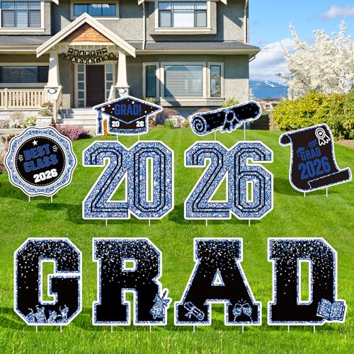KLYRO 2026 Graduation Decorations Yard Signs – 10PCS Blue Congrats Grad Lawn Decorations with Stakes, Graduation Party Supplies, Large Outdoor Graduation Party Decor for High School & College - Image 1