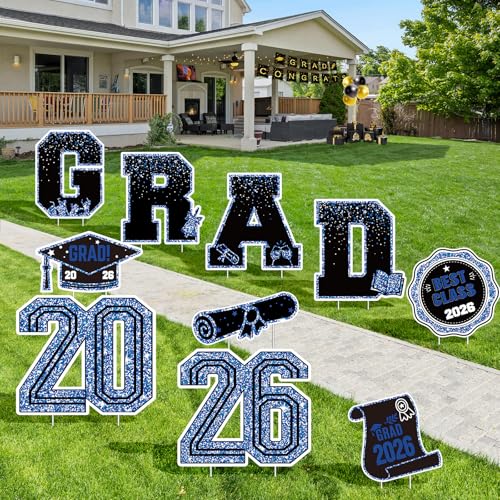 KLYRO 2026 Graduation Decorations Yard Signs – 10PCS Blue Congrats Grad Lawn Decorations with Stakes, Graduation Party Supplies, Large Outdoor Graduation Party Decor for High School & College - Image 5