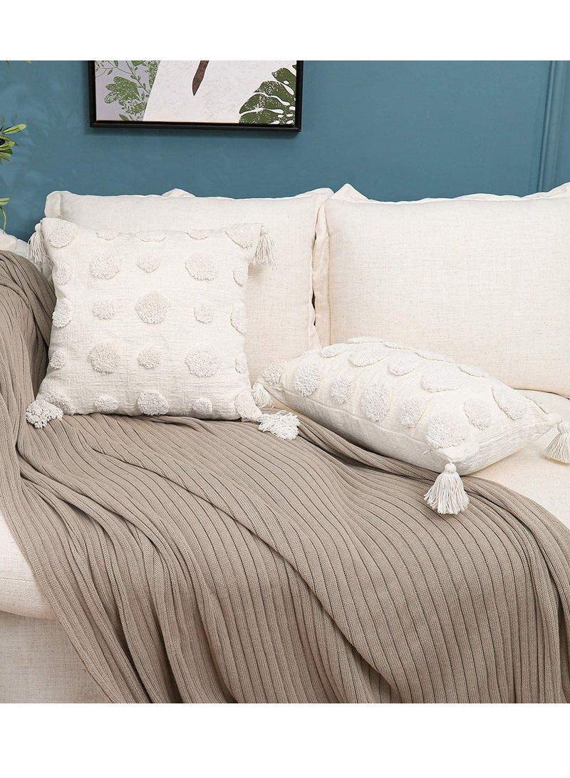Pillow Covers of White Tufted Throw, with Tassel 12x20 inch, Soft Cream Chenille Decorative Lumbar Cushion Case Pillowcase for Couch Sofa Bedroom Living Room Farmhouse - Image 3