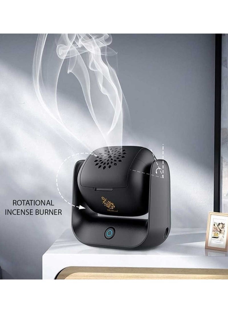 Bukhoon موقد بخور دوار حديث – X015 موقد بخور محمول قابل لإعادة الشحن ببطارية 1500 مللي أمبير، شحن سريع من نوع C، مؤشر LED، دوران 90° وتسخين سريع خلال دقيقتين – استخدام أنيق في المنزل، السيارة، والسفر - Image 2