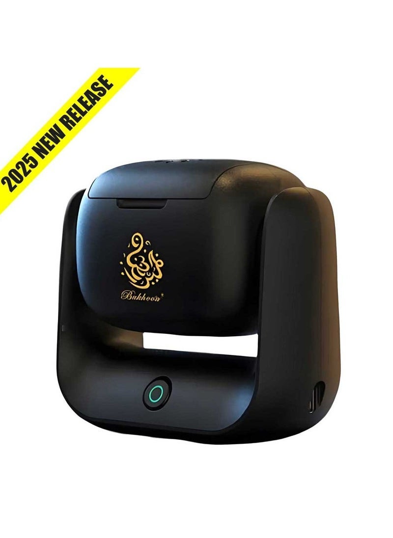 Bukhoon موقد بخور دوار حديث – X015 موقد بخور محمول قابل لإعادة الشحن ببطارية 1500 مللي أمبير، شحن سريع من نوع C، مؤشر LED، دوران 90° وتسخين سريع خلال دقيقتين – استخدام أنيق في المنزل، السيارة، والسفر - Image 1