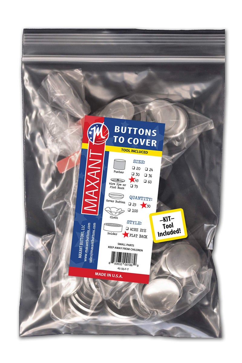 M MAXANT 50 Buttons to Cover - Made in USA - Self Cover Buttons with Flat Backs Size 45 with Tool - Image 1