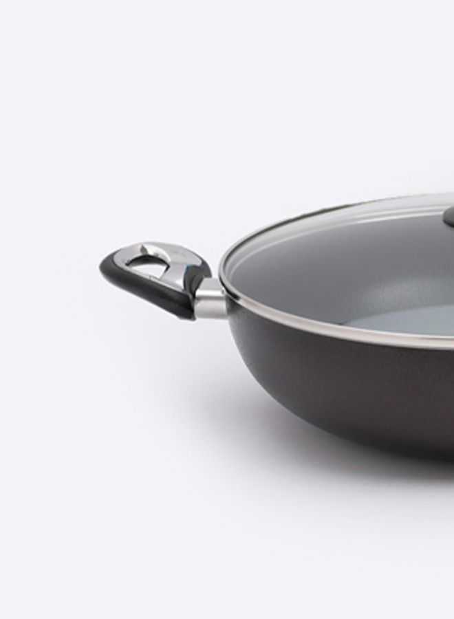 Badraig Non-Stick Wok Pan With Lid Brown/Black/Clear 24 | 26 | 28 | 30 | 32 cm - Image 3